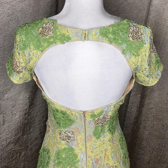 Jovani Lace Green Gold Double Layer Dress - Picture 7 of 12